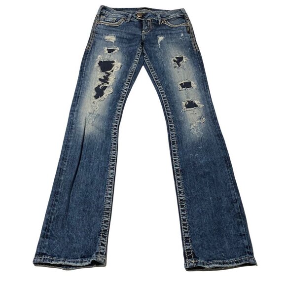 Silver Tuesday Straight Distressed Women's Jeans W28/L32.Good Preowned Condition - Picture 2 of 10